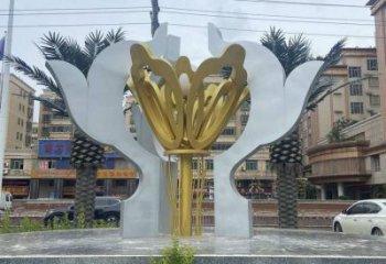 荷花雕塑預(yù)定，城區(qū)小品，不銹鋼荷花雕塑制造商