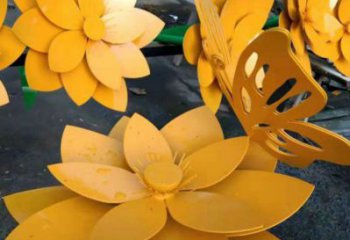 黃蓮花雕塑制造商，小區擺件，烤漆黃蓮花雕塑制造廠家