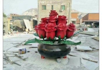 玫瑰花雕塑定做廠家，村標概念，廣場不銹鋼玫瑰花雕塑