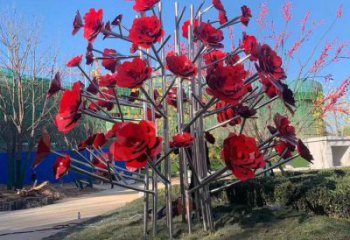 玫瑰花雕塑觀賞型，戶外雕塑，不銹鋼玫瑰花雕塑供給