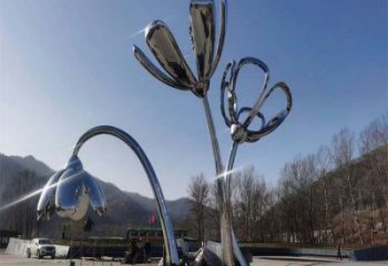 鏡面喇叭花雕塑，廣場花卉雕塑，美陳藝術建筑系列