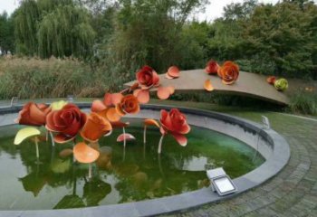 月季雕塑定做，小區雕塑，彩色月季花朵雕塑制造商