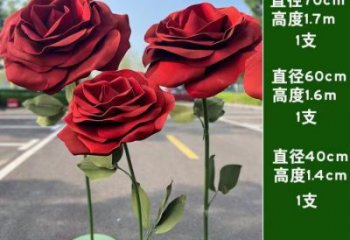 花朵月季雕塑廠家，圓雕體系，烤漆月季花朵雕塑供給