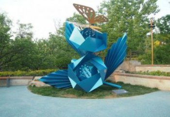 山茶花雕塑定做，小區(qū)擺件，烤漆山茶花雕塑制作