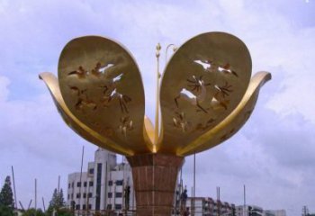 山茶花雕塑制作廠家，城市雕塑，不銹鋼山茶花雕塑