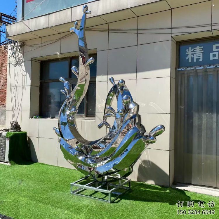 海浪雕塑制造廠家，鏡面工藝，不銹鋼材質