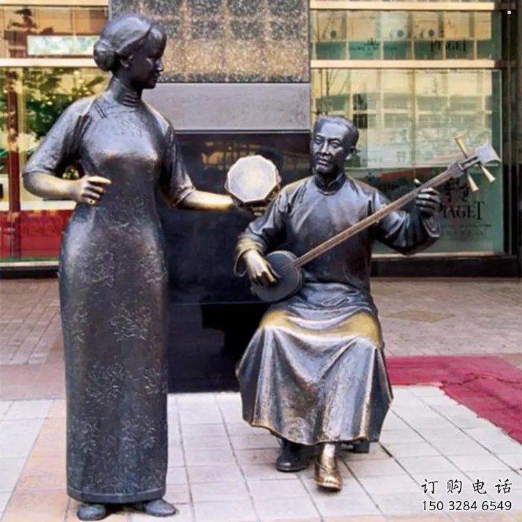 拉二胡雕塑觀賞型，公園小品，別墅民俗人物雕塑生產商