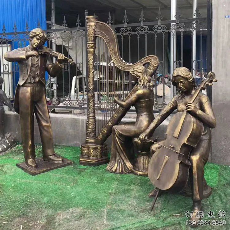 彈古箏雕塑供應(yīng)，圓雕體系，民俗人物雕塑展品