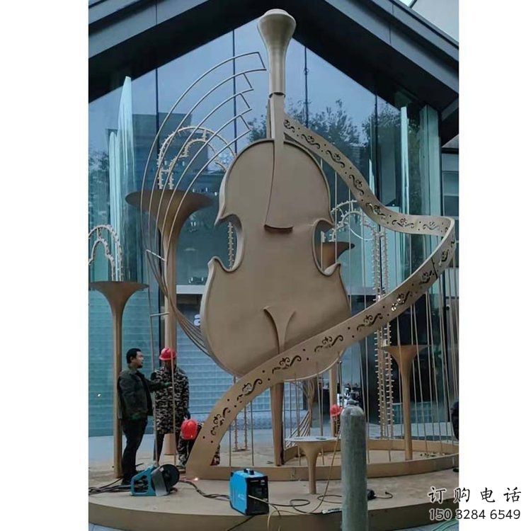 提琴雕塑定制，市標雕塑，不銹鋼提琴雕塑
