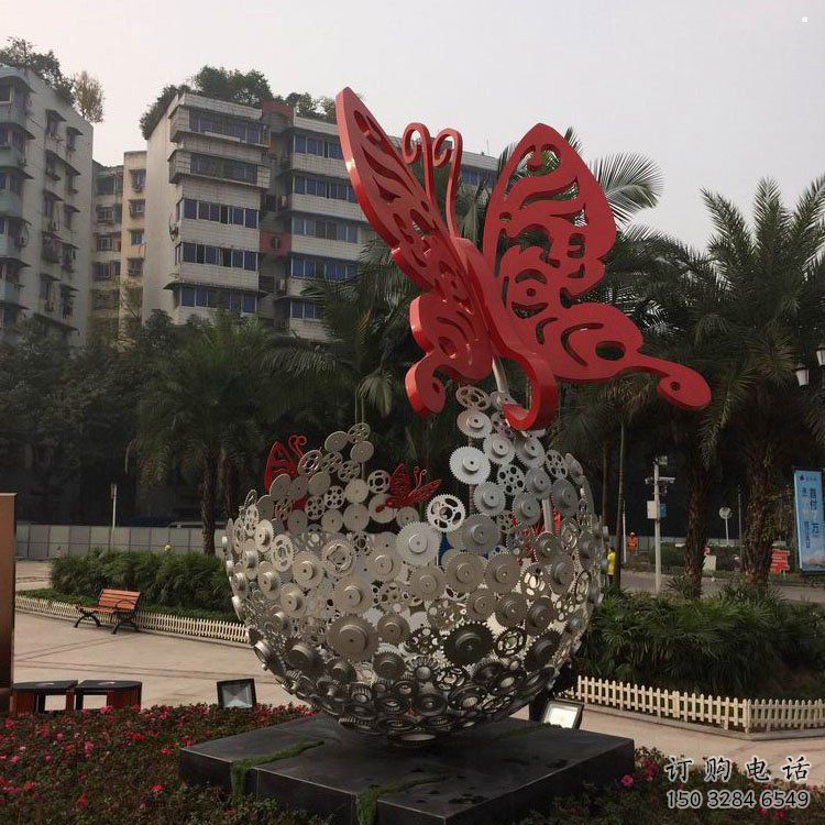 花球雕塑定做，公園小品，不銹鋼花球雕塑供應