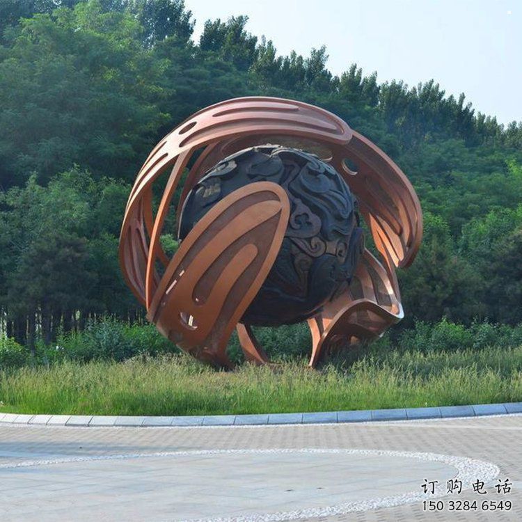 鏤空球雕塑廠家，小區(qū)擺件，烤漆異形鏤空球雕塑服務(wù)商