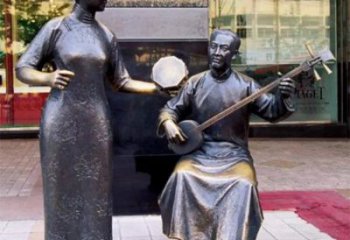 拉二胡雕塑觀賞型，公園小品，別墅民俗人物雕塑生產商