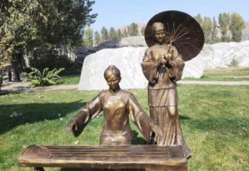 彈古箏雕塑定價，景觀雕塑，民俗人物雕塑擺件