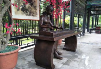 彈古箏雕塑供給，戶外雕塑，景觀民俗人物雕塑選用