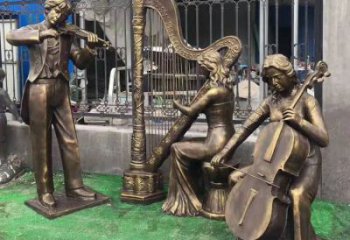 彈古箏雕塑供應，圓雕體系，民俗人物雕塑展品