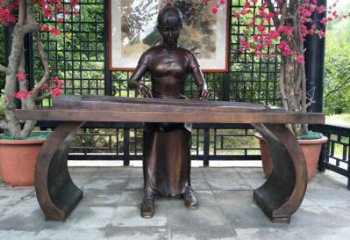 彈古箏雕塑選用，景區(qū)案例，純銅仿古制造商