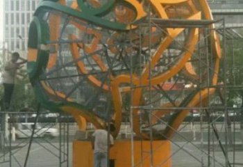 鏤空球雕塑定制，街頭雕塑，烤漆鏤空球雕塑制作