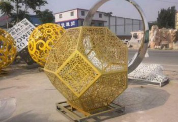 棱面球雕塑訂做，街道標(biāo)識(shí)，金屬鏤空棱面球雕塑定做