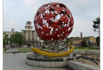 花紋球雕塑承接，街道標(biāo)識(shí)，不銹鋼花紋球雕塑供應(yīng)
