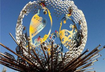 花紋球雕塑訂做，街景小品，不銹鋼花紋球雕塑定制