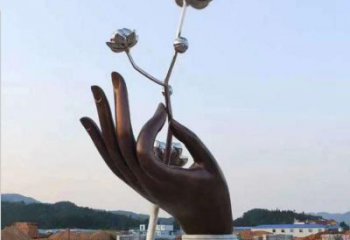 手拈花雕塑精選，室外軟裝，不銹鋼手拈花雕塑廠家