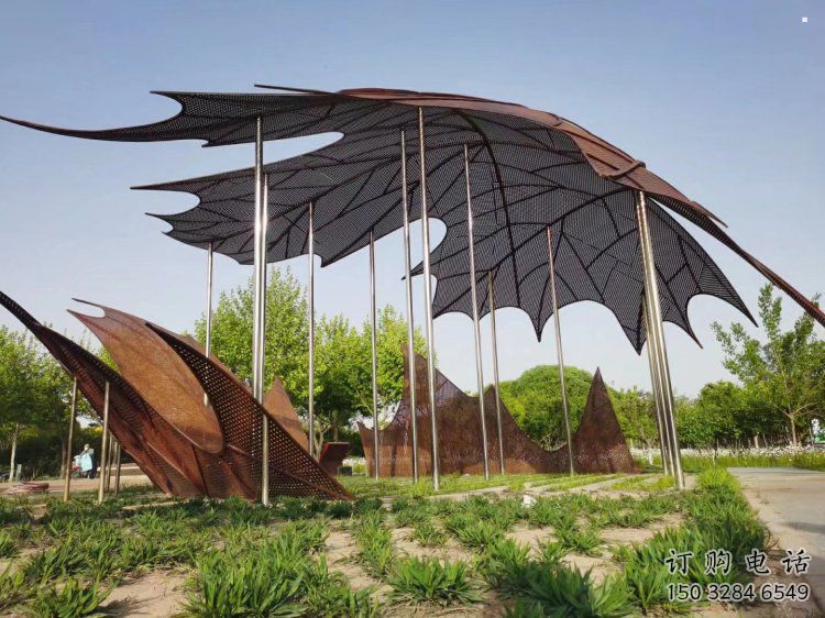 鏤空楓葉雕塑觀賞型，街景小品，鐵藝楓葉雕塑常用