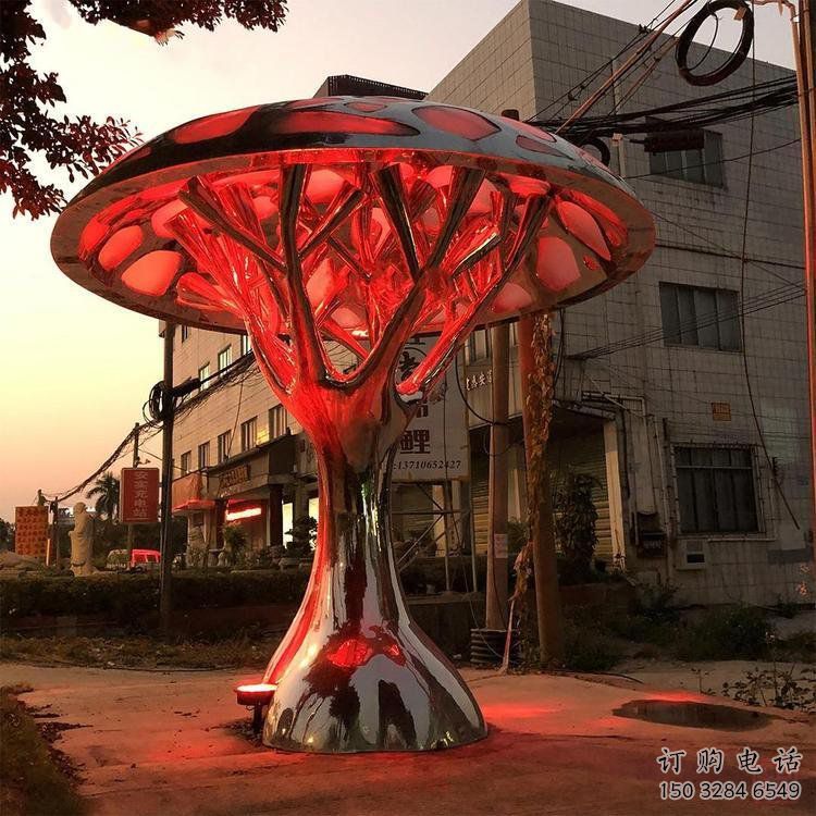 燈光樹雕塑訂做，街景小品，戶外燈光蘑菇樹雕塑制作