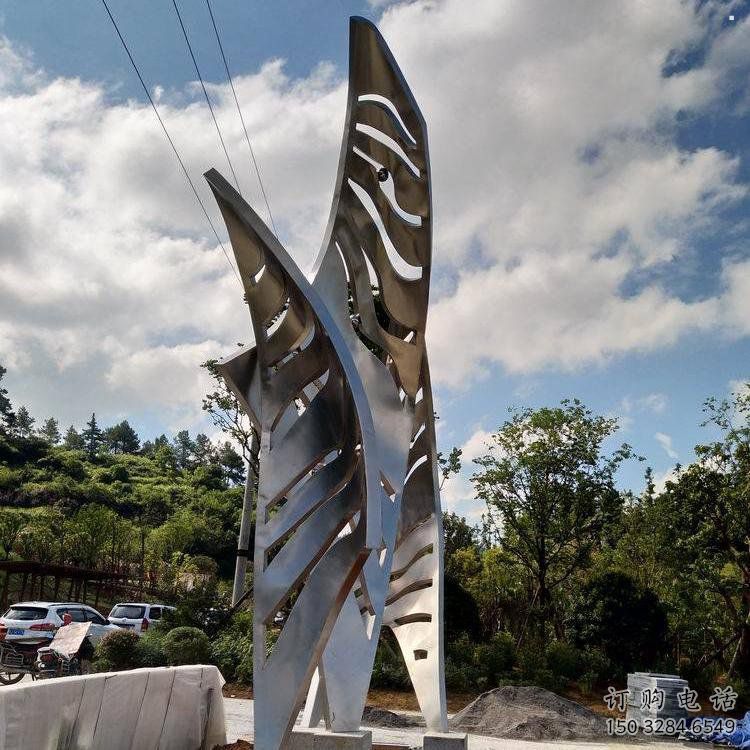 鏡面樹葉雕塑定制，市標雕塑，不銹鋼鏡面樹葉雕塑制作