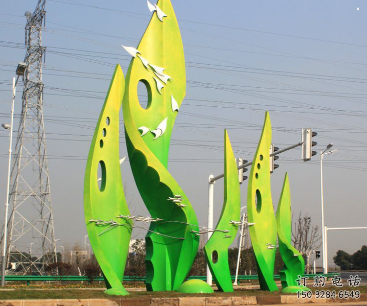 樹葉雕塑觀賞型，小區(qū)雕塑，園林烤漆樹葉雕塑優(yōu)價