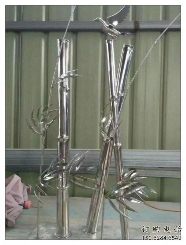 竹葉雕塑制造，中式工藝，不銹鋼鏡面竹葉雕塑制造
