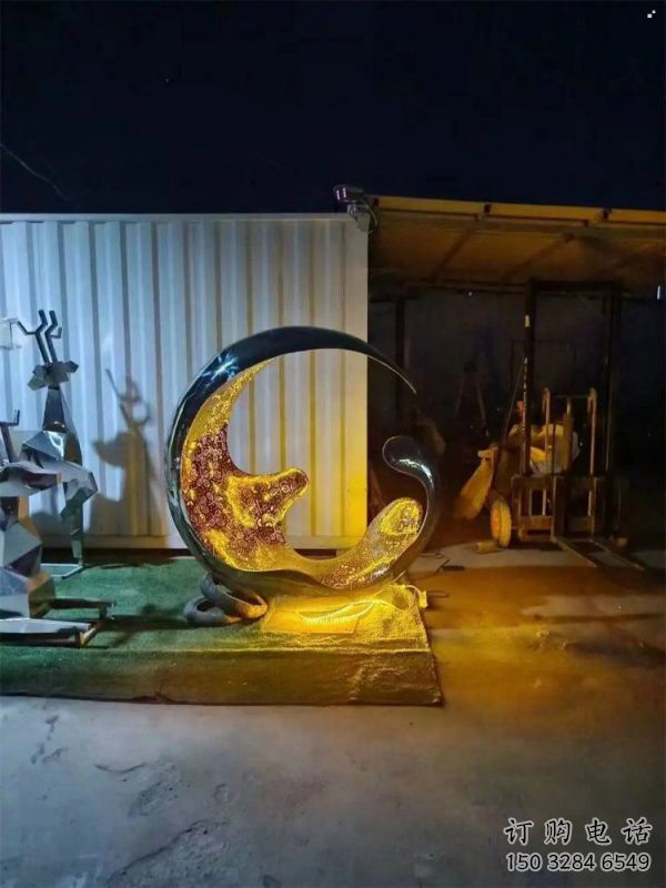 燈光水滴雕塑廠家，抽象理念，不銹鋼環形水滴雕塑