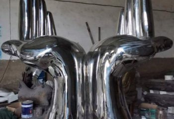 雙手雕塑廠家，酒店擺件，鏡面不銹鋼雙手雕塑訂做