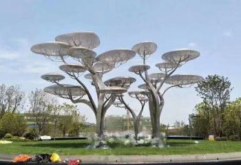 遮陽樹雕塑定做，小區擺件，鏡面不銹鋼遮陽樹雕塑制作