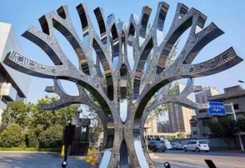 遮陽(yáng)樹雕塑通用，街道標(biāo)識(shí)，不銹鋼鏤空遮陽(yáng)樹雕塑承接