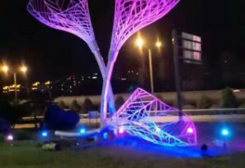 樹葉雕塑供需，室外軟裝，金屬燈光樹葉雕塑制作