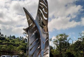 鏡面樹葉雕塑定制，市標雕塑，不銹鋼鏡面樹葉雕塑制作