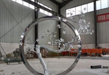 梅花樹雕塑承接，街頭藝術(shù)，不銹鋼梅花樹雕塑觀賞型