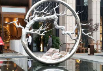 圓環樹雕塑訂做，戶外雕塑，不銹鋼圓環樹雕塑供給