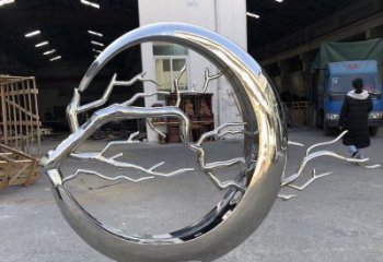 圓環(huán)樹雕塑服務商，美陳雕塑，不銹鋼圓環(huán)樹雕塑訂做