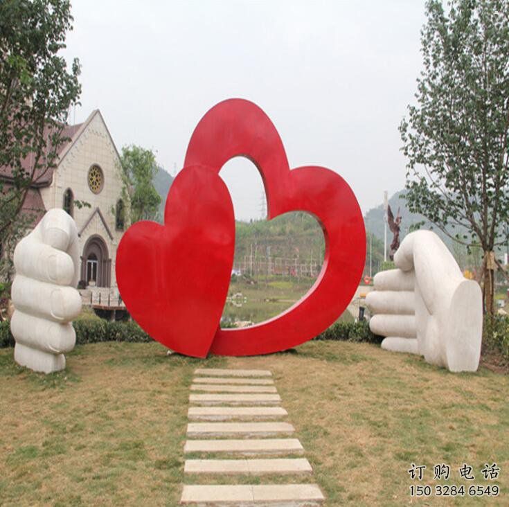 雙心雕塑優選，室外雕塑，彩繪不銹鋼雙心雕塑優選