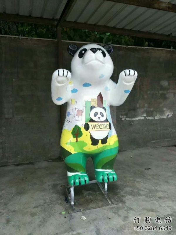 熊貓雕塑廠家，白鋼構(gòu)件，別墅彩繪熊貓雕塑供求
