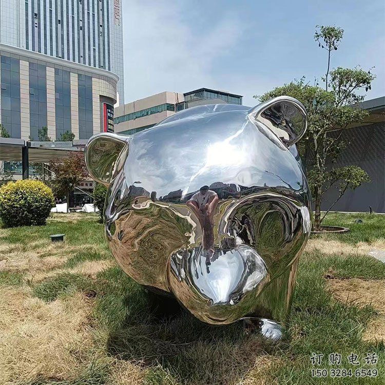 現代熊貓雕塑承接，歐式風格，廣場不銹鋼熊貓雕塑精選