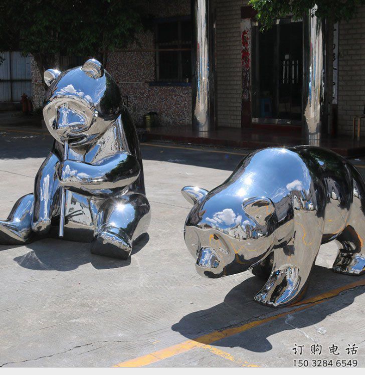 熊貓雕塑通用，街景小品，不銹鋼熊貓雕塑制造
