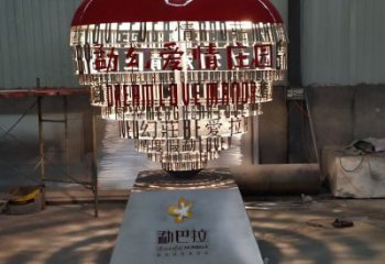 心形球雕塑制造，白鋼構(gòu)件，不銹鋼心形球雕塑提供