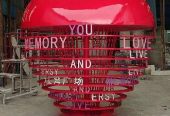 烤漆心形球雕塑制造商，室外軟裝，烤漆心形球雕塑承接