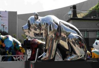 廣場熊貓雕塑供求，露天雕塑，鏡面不銹鋼熊貓雕塑標準