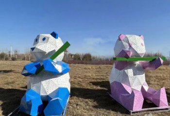 景觀熊貓雕塑批發，幾何工藝，切面熊貓雕塑承接