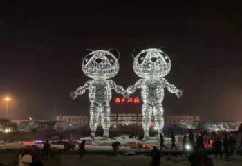 金屬熊貓雕塑制造，景觀雕塑，鏤空熊貓雕塑制作廠家