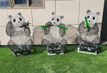 室外熊貓雕塑展品，公園小品，鏤空熊貓雕塑廠家供需