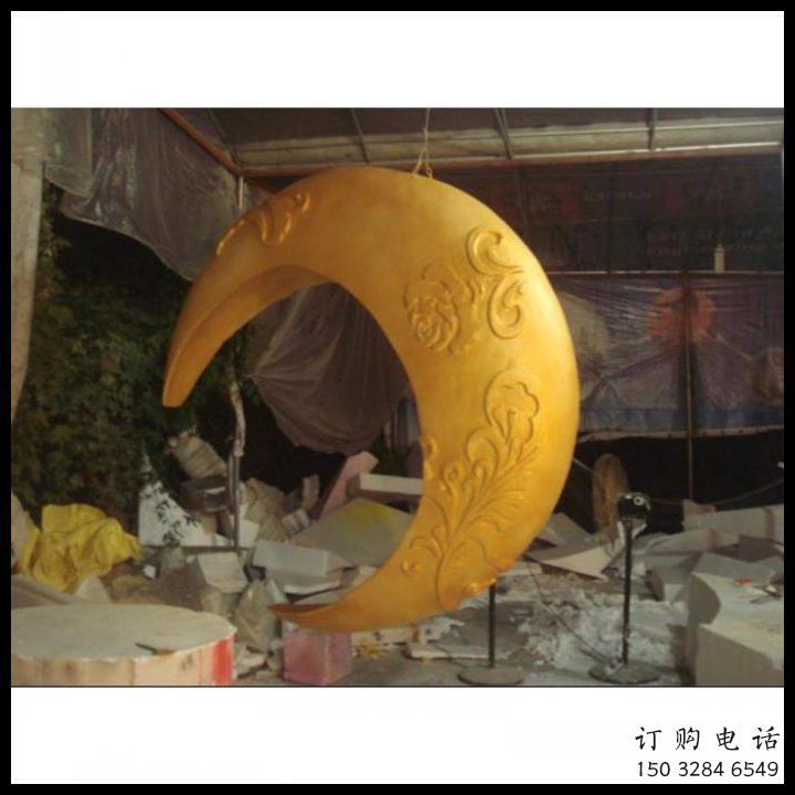 景區月亮船雕塑，鍍金歐式雕塑，鐵藝材質
